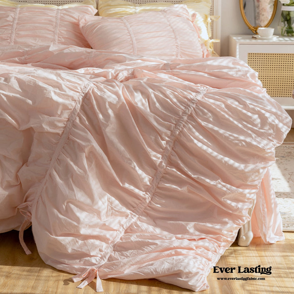 Coquette Ruffle Ribbon Ties Duvet Cover / Pink