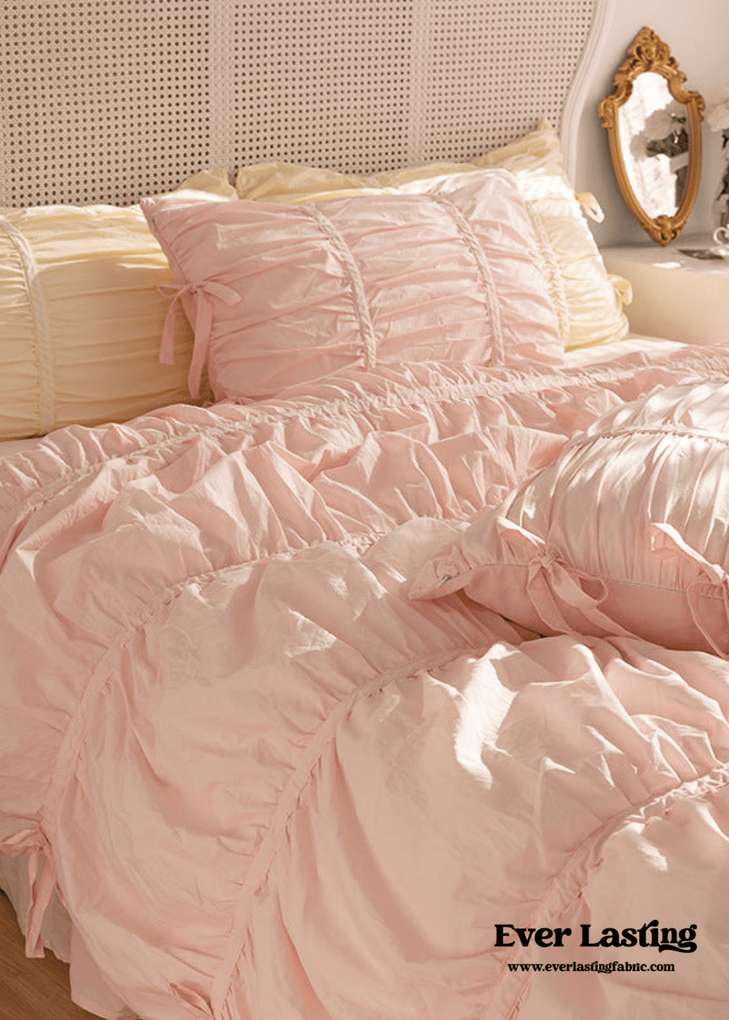 Coquette Ruffle Ribbon Ties Duvet Cover / Pink