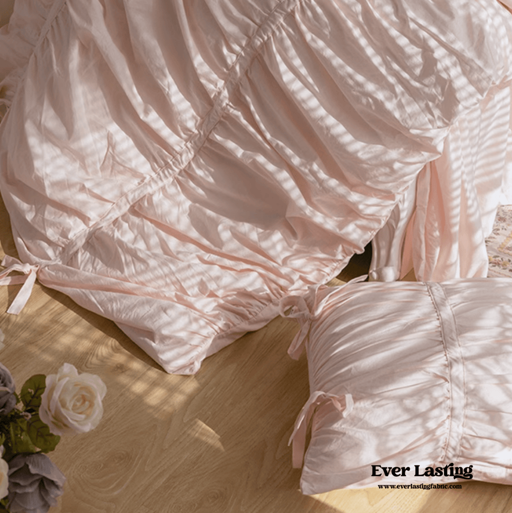 Coquette Ruffle Ribbon Ties Duvet Cover / Pink