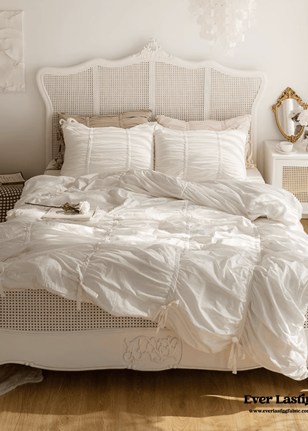 Coquette Ruffle Ribbon Ties Duvet Cover / Pink