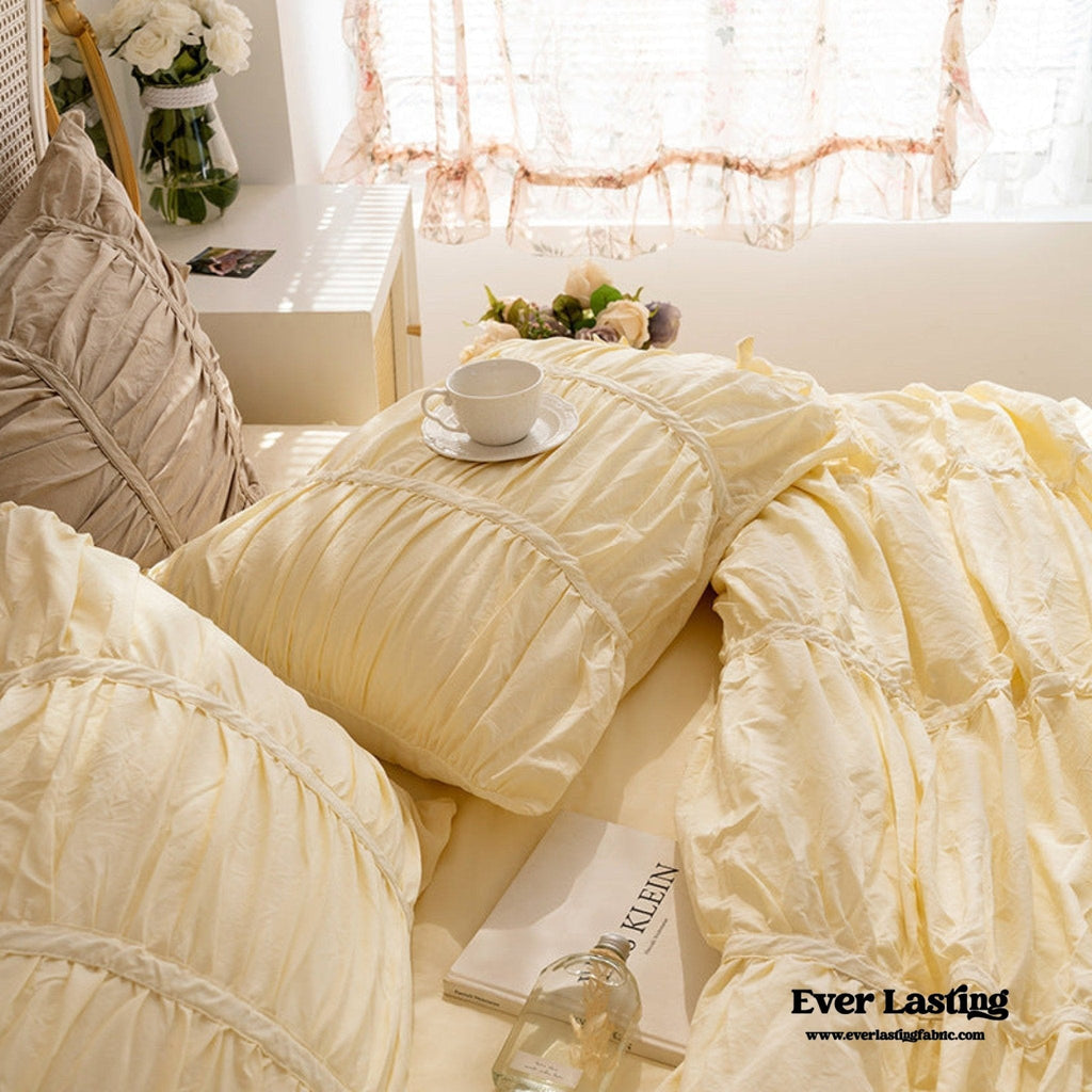 Coquette Ruffle Ribbon Ties Duvet Cover / White