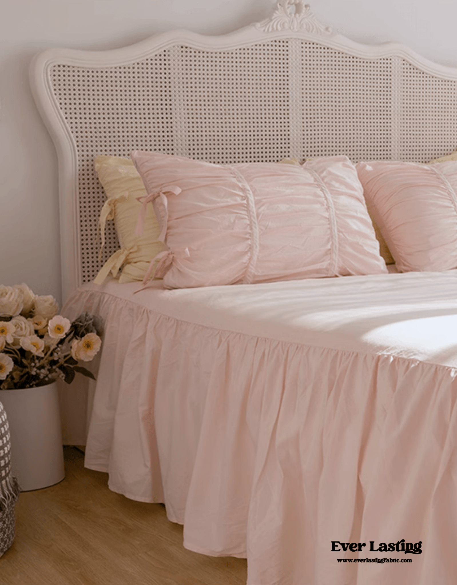 Coquette Ruffle Ribbon Ties Duvet Cover / White