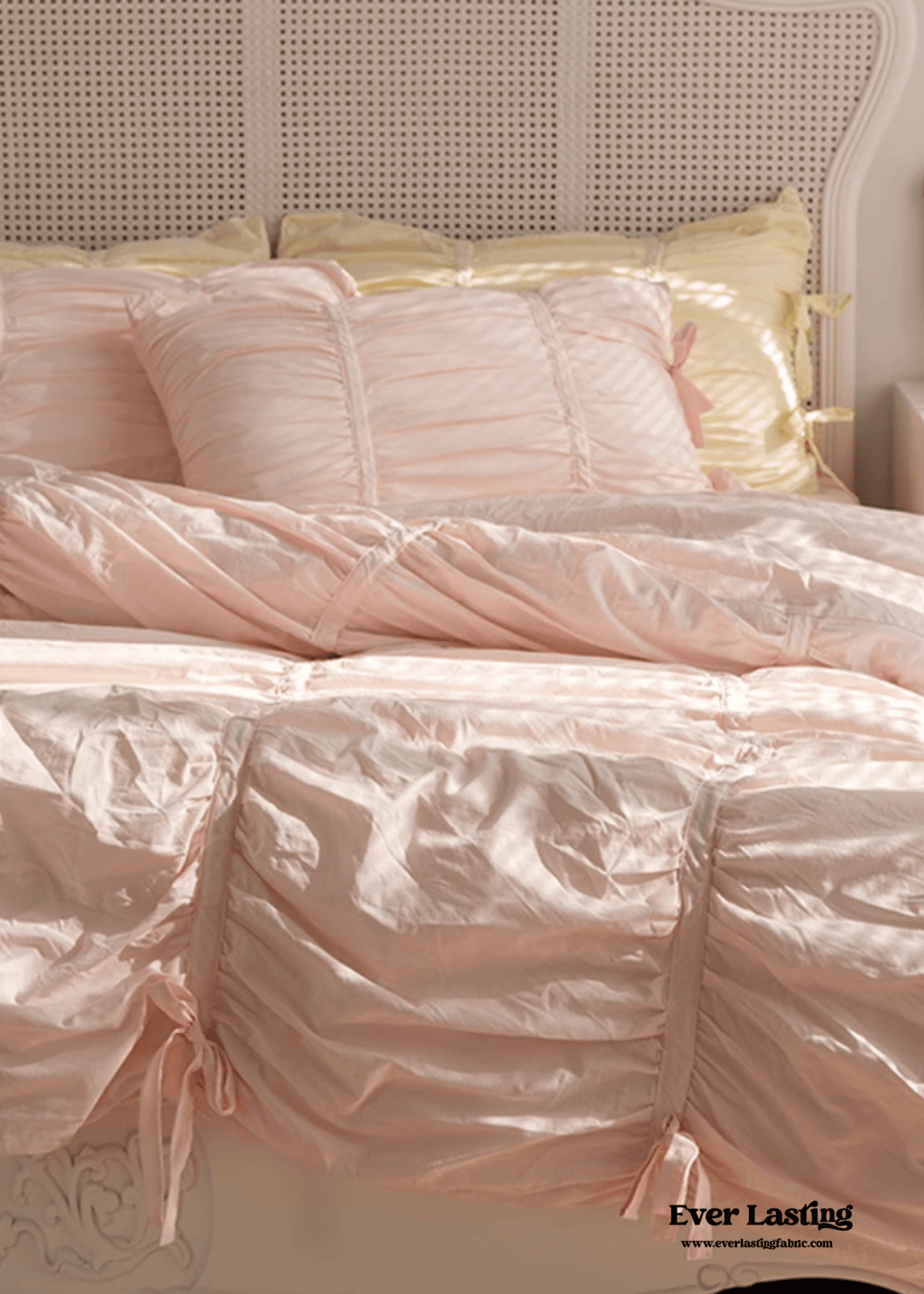 Coquette Ruffle Ribbon Ties Duvet Cover / White
