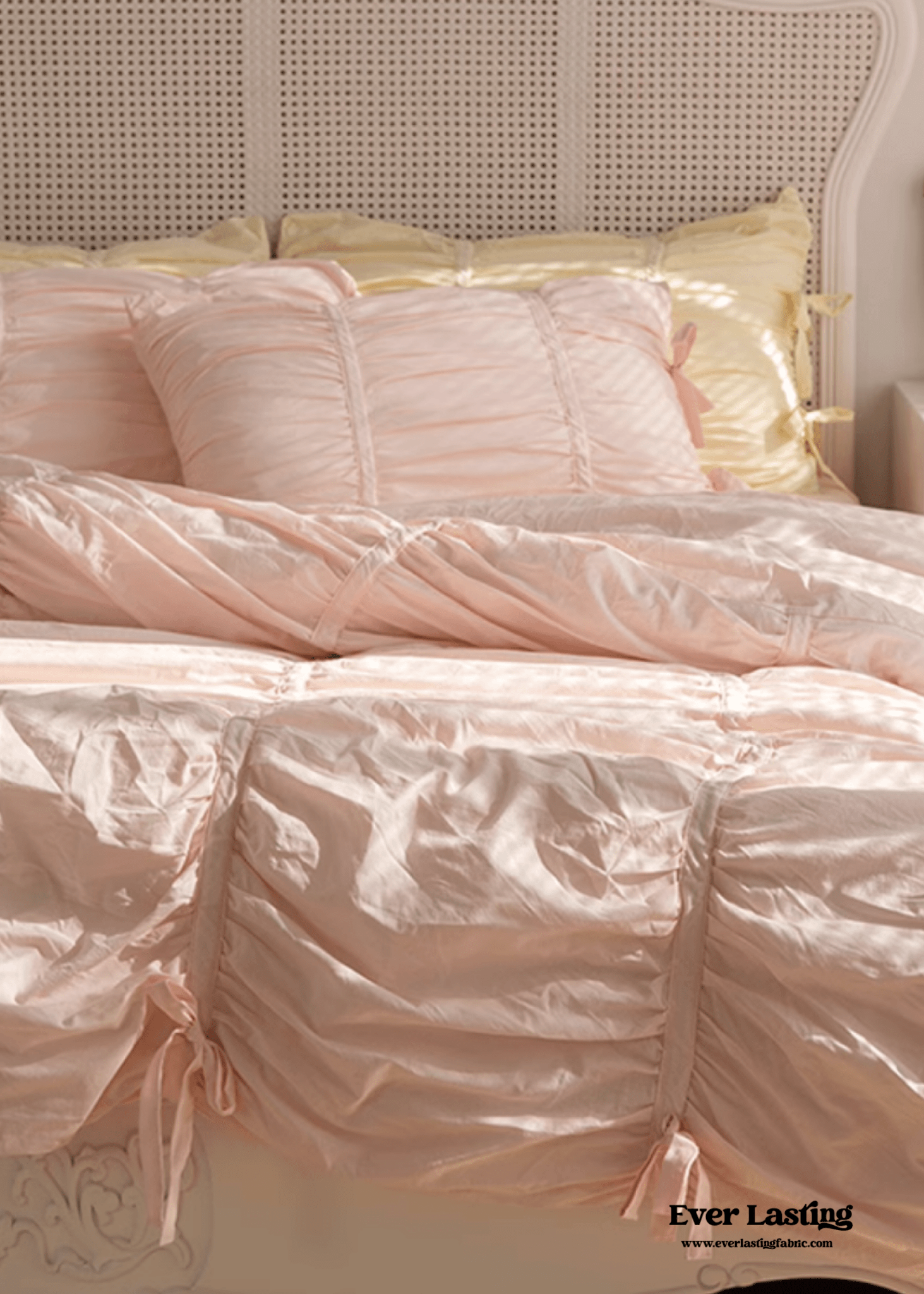 Coquette Ruffle Ribbon Ties Duvet Cover / White