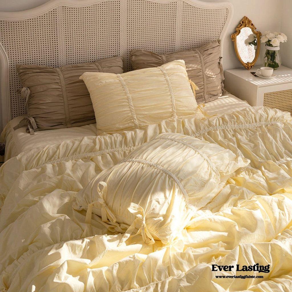 Coquette Ruffle Ribbon Ties Duvet Cover / White