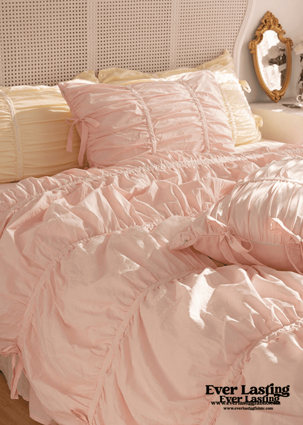 Coquette Ruffle Ribbon Ties Duvet Cover / White
