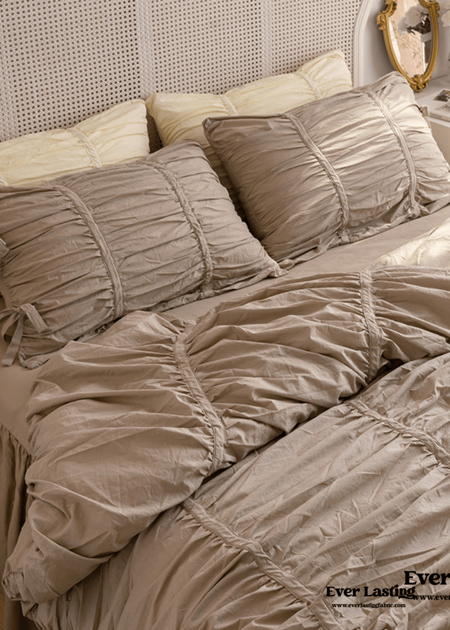Coquette Ruffle Ribbon Ties Duvet Cover / White