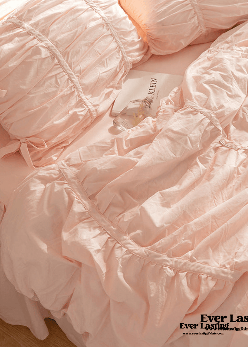 Coquette Ruffle Ribbon Ties Duvet Cover / White