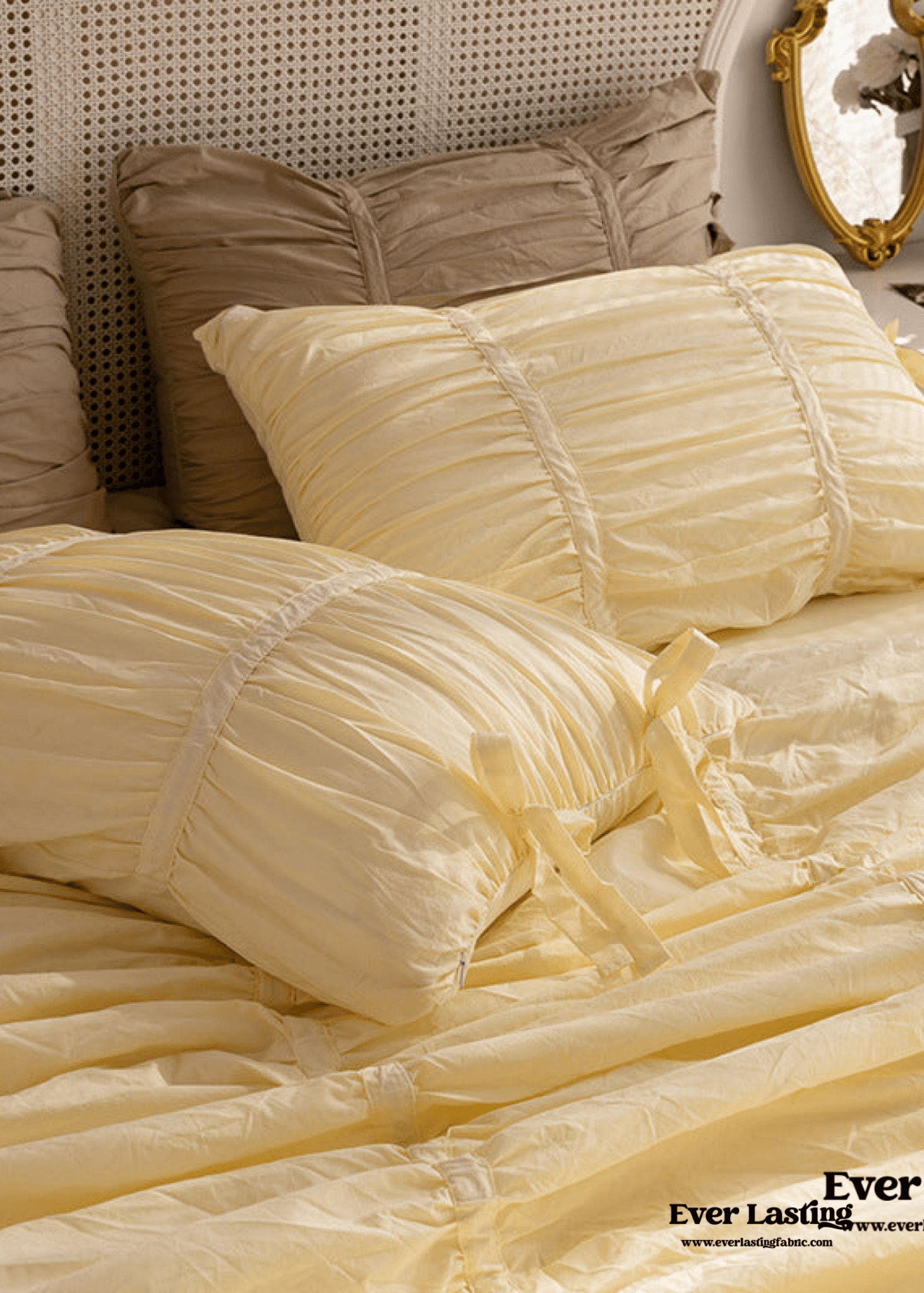 Coquette Ruffle Ribbon Ties Duvet Cover / White
