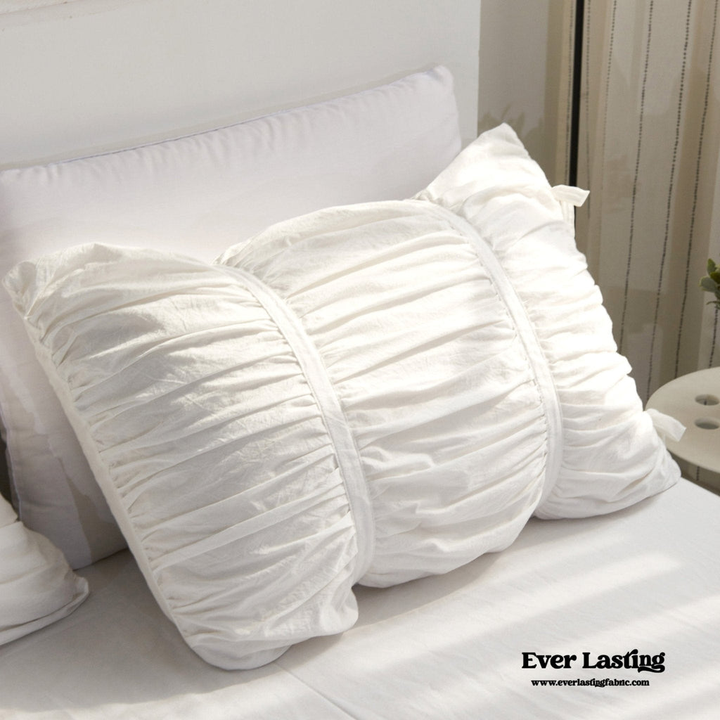 Coquette Ruffle Ribbon Ties Duvet Cover / White