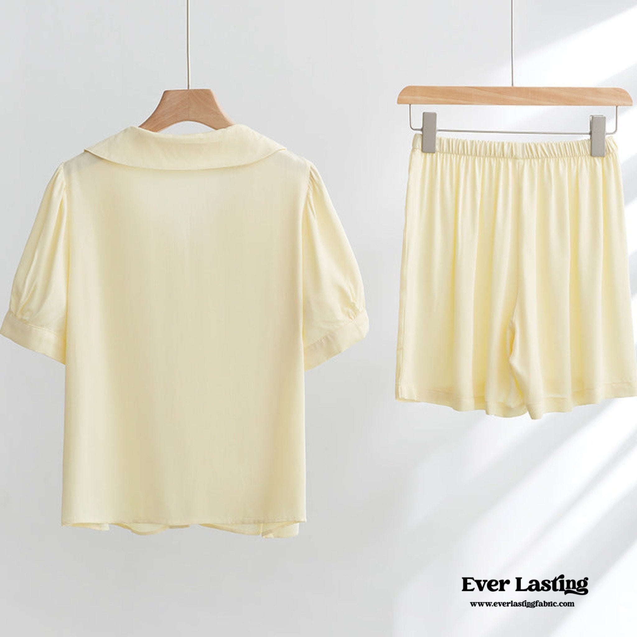 Silky Rose Cream Yellow Embroidered Short Pajama Set