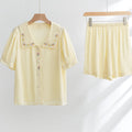Silky Rose Cream Yellow Embroidered Short Pajama Set