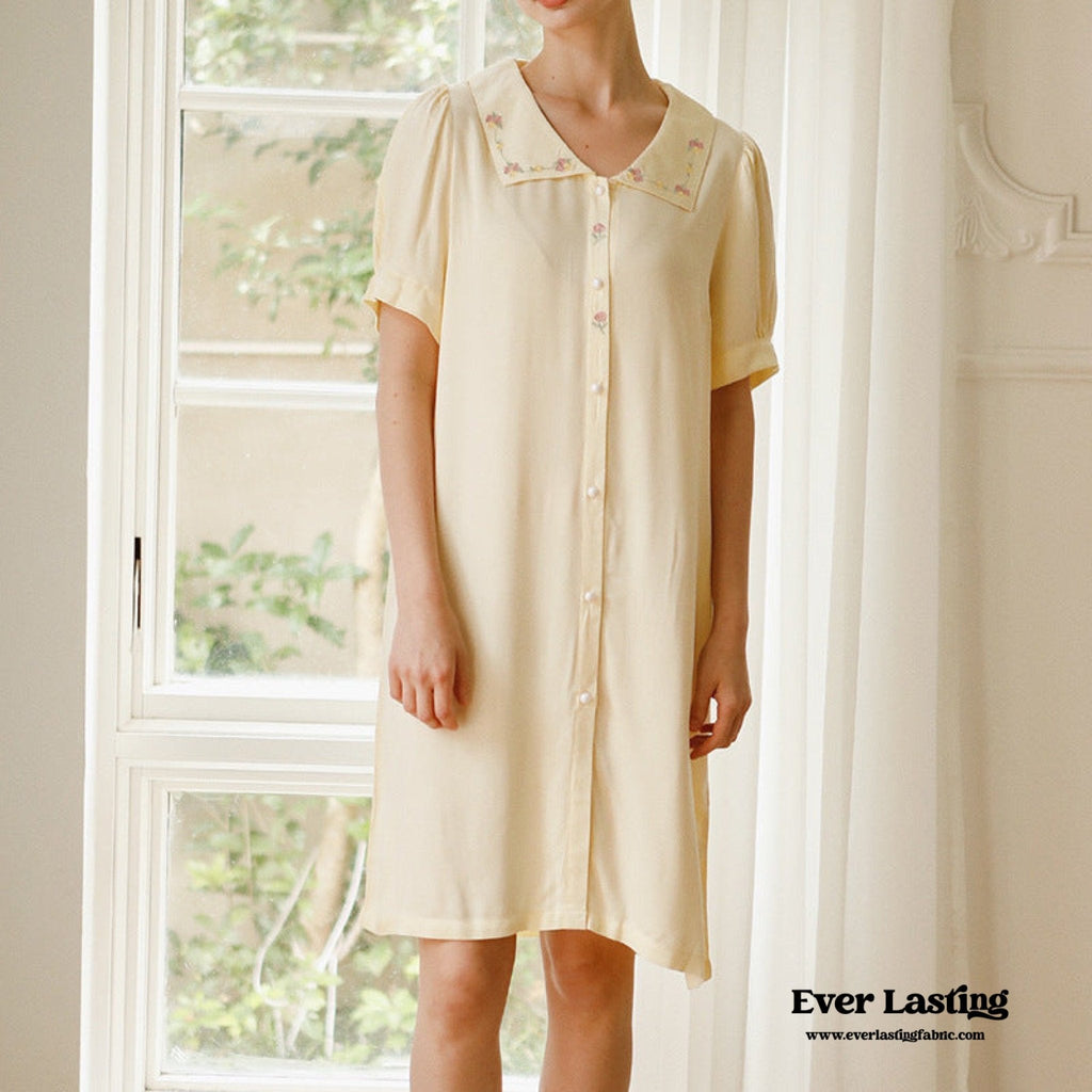 Silky Rose Cream Yellow Embroidered Short Pajama Set