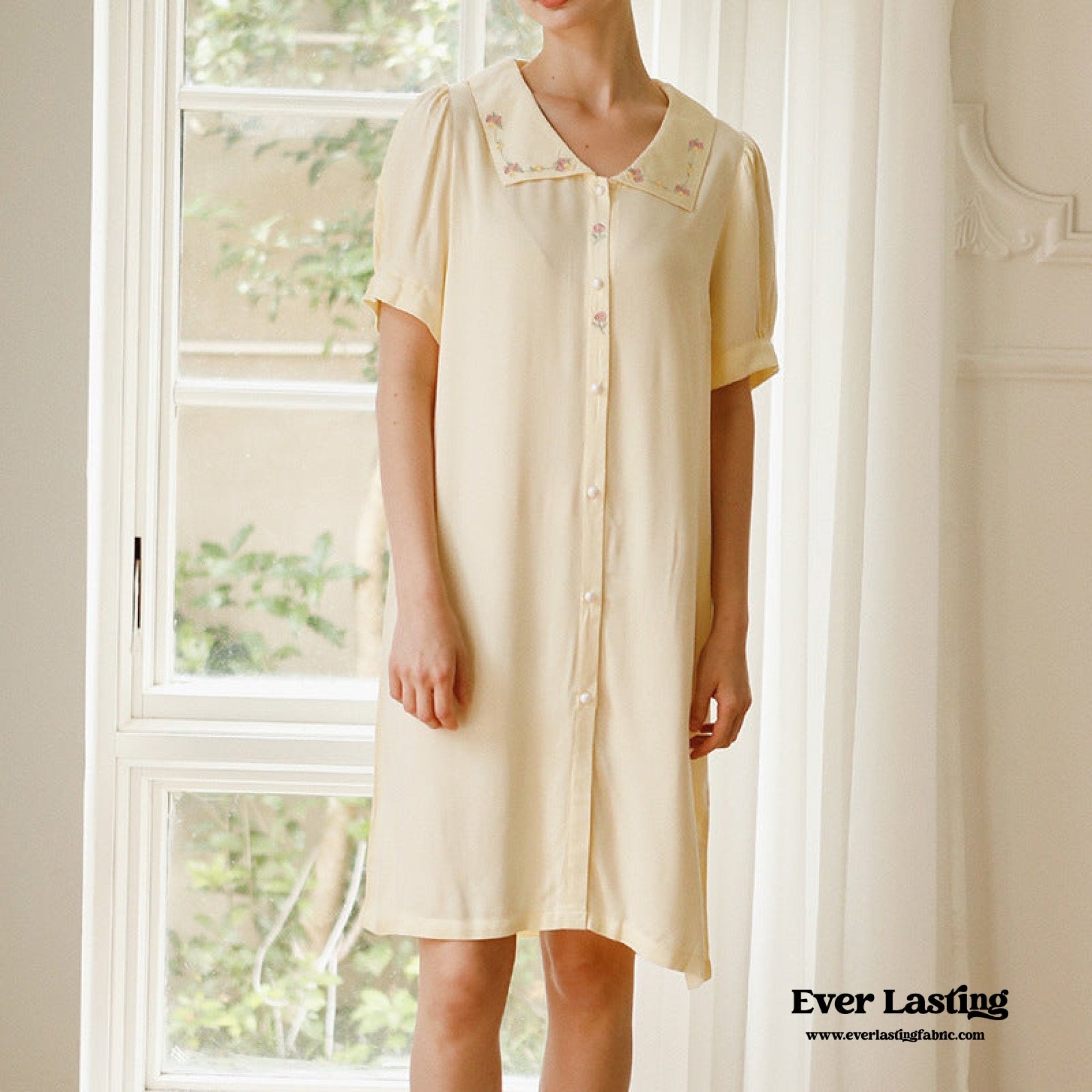 Silky Rose Cream Yellow Embroidered Short Pajama Set