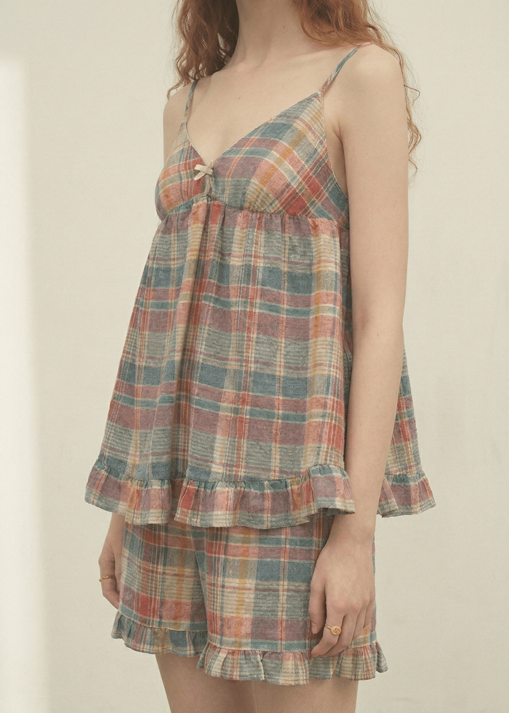 Vintage Inspired Plaid Tank Shorts Pajama Set
