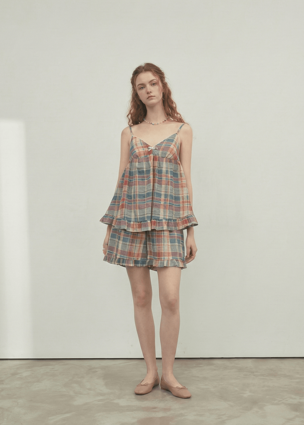 Vintage Inspired Plaid Tank Shorts Pajama Set
